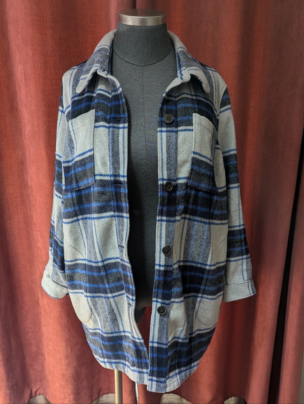 Button-Front Plaid Shacket - Picture 7 of 7